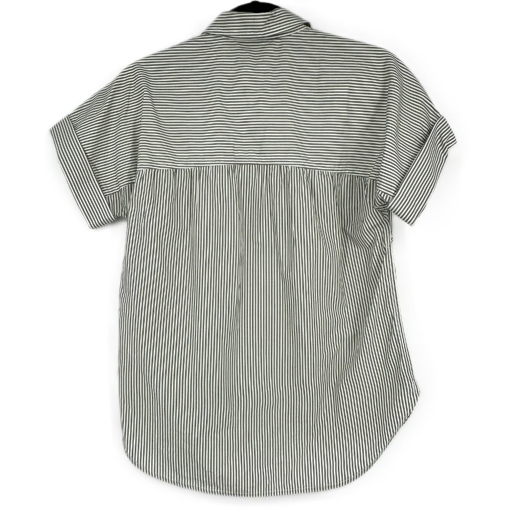 NWT J.Crew Relaxed Fit Short Sleeve Cotton Poplin Popover Blouse Grey Stripe XS - Picture 4 of 7